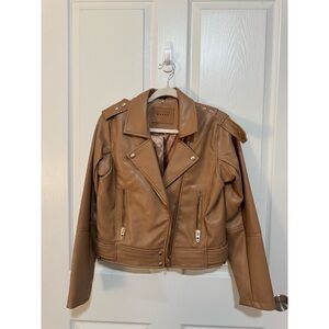 Blank NYC Tan Leather Moto Jacket Asymmetrical Zipper